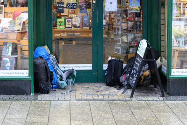 Backpacks in Fort William shop doorway